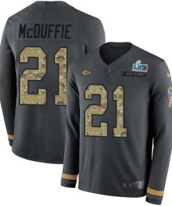 Nike Chiefs #21 Trent McDuffie Anthracite Salute To Service Super Bowl LVII Patch Stitched NFL Limited Therma Long Sleeve Jersey