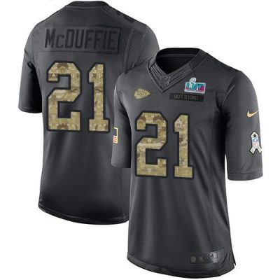 Nike Chiefs #21 Trent McDuffie Black Super Bowl LVII Patch Stitched NFL Limited 2016 Salute To Service Jersey