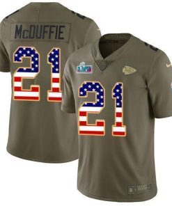 Nike Chiefs #21 Trent McDuffie Olive/USA Flag Super Bowl LVII Patch Stitched NFL Limited 2017 Salute To Service Jersey