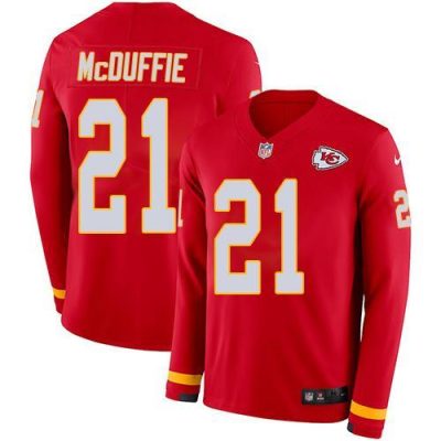 Nike Chiefs #21 Trent McDuffie Red Team Color Stitched NFL Limited Therma Long Sleeve Jersey