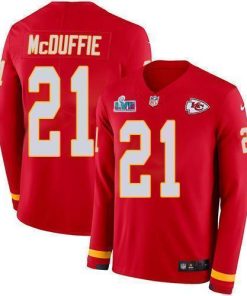 Nike Chiefs #21 Trent McDuffie Red Team Color Super Bowl LVII Patch Stitched NFL Limited Therma Long Sleeve Jersey