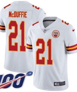 Nike Chiefs #21 Trent McDuffie White Stitched NFL 100th Season Vapor Limited Jersey
