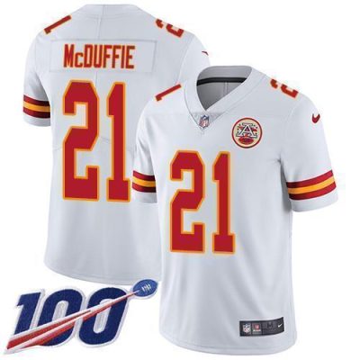 Nike Chiefs #21 Trent McDuffie White Stitched NFL 100th Season Vapor Limited Jersey