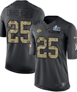 Nike Chiefs #25 Clyde Edwards-Helaire Black Super Bowl LVII Patch Stitched NFL Limited 2016 Salute To Service Jersey