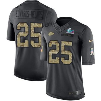 Nike Chiefs #25 Clyde Edwards-Helaire Black Super Bowl LVII Patch Stitched NFL Limited 2016 Salute To Service Jersey