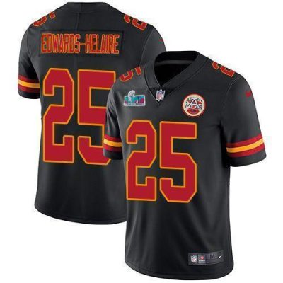 Nike Chiefs #25 Clyde Edwards-Helaire Black Super Bowl LVII Patch Stitched NFL Limited Rush Jersey