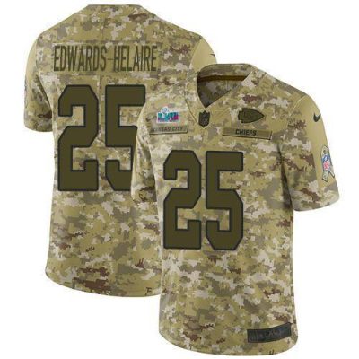 Nike Chiefs #25 Clyde Edwards-Helaire Camo Super Bowl LVII Patch Stitched NFL Limited 2018 Salute To Service Jersey