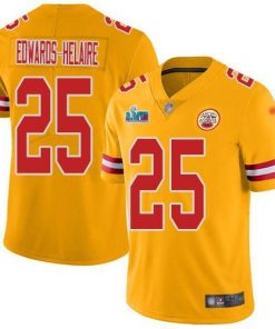 Nike Chiefs #25 Clyde Edwards-Helaire Gold Super Bowl LVII Patch Stitched NFL Limited Inverted Legend Jersey