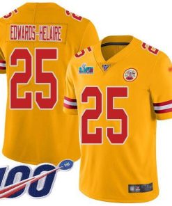 Nike Chiefs #25 Clyde Edwards-Helaire Gold Super Bowl LVII Patch Stitched NFL Limited Inverted Legend 100th Season Jersey