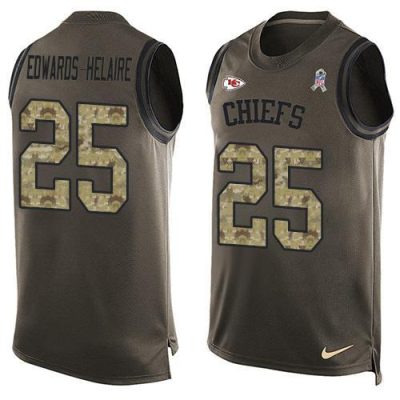Nike Chiefs #25 Clyde Edwards-Helaire Green Stitched NFL Limited Salute To Service Tank Top Jersey