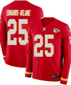 Nike Chiefs #25 Clyde Edwards-Helaire Red Team Color Stitched NFL Limited Therma Long Sleeve Jersey