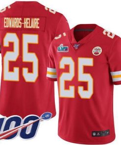Nike Chiefs #25 Clyde Edwards-Helaire Red Team Color Super Bowl LVII Patch Stitched NFL 100th Season Vapor Limited Jersey
