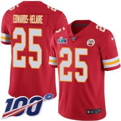 Nike Chiefs #25 Clyde Edwards-Helaire Red Team Color Super Bowl LVII Patch Stitched NFL 100th Season Vapor Limited Jersey