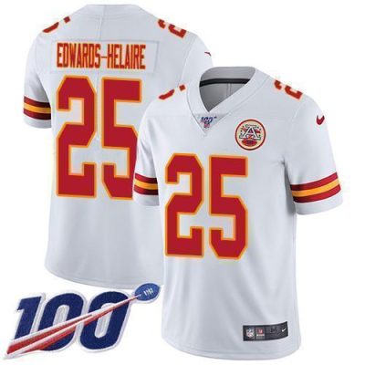 Nike Chiefs #25 Clyde Edwards-Helaire White Stitched NFL 100th Season Vapor Untouchable Limited Jersey