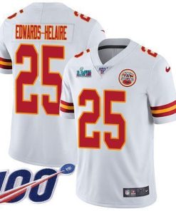 Nike Chiefs #25 Clyde Edwards-Helaire White Super Bowl LVII Patch Stitched NFL 100th Season Vapor Limited Jersey