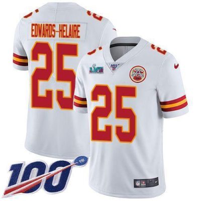 Nike Chiefs #25 Clyde Edwards-Helaire White Super Bowl LVII Patch Stitched NFL 100th Season Vapor Limited Jersey