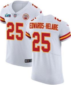Nike Chiefs #25 Clyde Edwards-Helaire White Super Bowl LVII Patch Stitched NFL Vapor Untouchable Elite Jersey