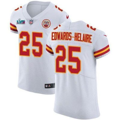 Nike Chiefs #25 Clyde Edwards-Helaire White Super Bowl LVII Patch Stitched NFL Vapor Untouchable Elite Jersey