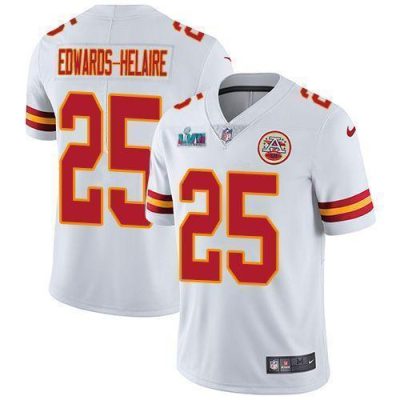 Nike Chiefs #25 Clyde Edwards-Helaire White Super Bowl LVII Patch Stitched NFL Vapor Untouchable Limited Jersey