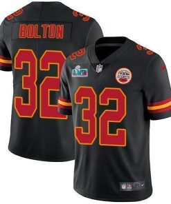 Nike Chiefs #32 Nick Bolton Black Super Bowl LVII Patch Stitched NFL Limited Rush Jersey