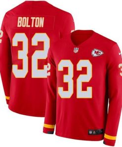 Nike Chiefs #32 Nick Bolton Red Team Color Stitched NFL Limited Therma Long Sleeve Jersey