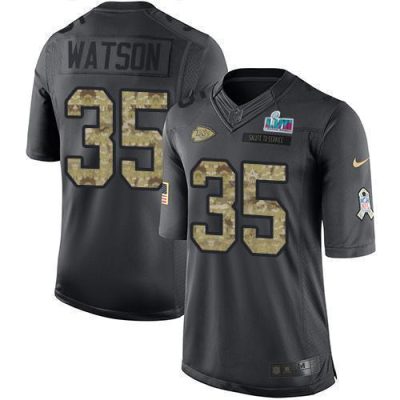Nike Chiefs #35 Jaylen Watson Black Super Bowl LVII Patch Stitched NFL Limited 2016 Salute To Service Jersey