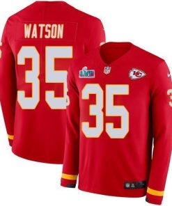 Nike Chiefs #35 Jaylen Watson Red Team Color Super Bowl LVII Patch Stitched NFL Limited Therma Long Sleeve Jersey