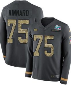 Nike Chiefs #75 Darian Kinnard Anthracite Salute To Service Super Bowl LVII Patch Stitched NFL Limited Therma Long Sleeve Jersey