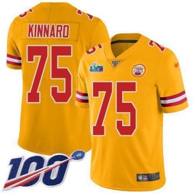 Nike Chiefs #75 Darian Kinnard Gold Super Bowl LVII Patch Stitched NFL Limited Inverted Legend 100th Season Jersey