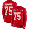 Nike Chiefs #75 Darian Kinnard Red Team Color Super Bowl LVII Patch Stitched NFL Limited Therma Long Sleeve Jersey