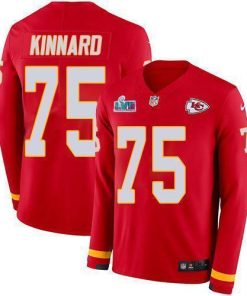 Nike Chiefs #75 Darian Kinnard Red Team Color Super Bowl LVII Patch Stitched NFL Limited Therma Long Sleeve Jersey