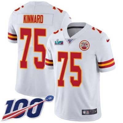 Nike Chiefs #75 Darian Kinnard White Super Bowl LVII Patch Stitched NFL 100th Season Vapor Limited Jersey