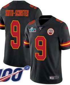 Nike Chiefs #9 JuJu Smith-Schuster Black Super Bowl LVII Patch Stitched NFL Limited Rush 100th Season Jersey