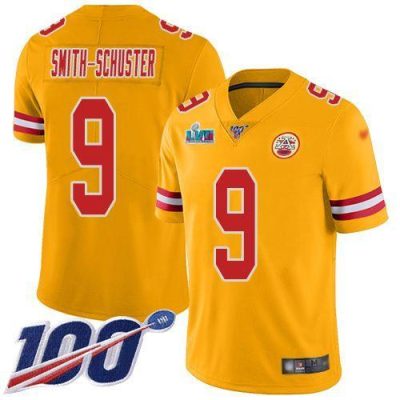 Nike Chiefs #9 JuJu Smith-Schuster Gold Super Bowl LVII Patch Stitched NFL Limited Inverted Legend 100th Season Jersey