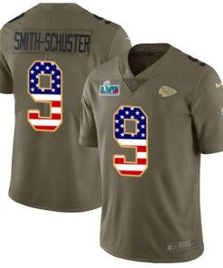 Nike Chiefs #9 JuJu Smith-Schuster Olive/USA Flag Super Bowl LVII Patch Stitched NFL Limited 2017 Salute To Service Jersey
