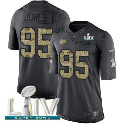 Nike Chiefs #95 Chris Jones Black Super Bowl LIV 2020 Stitched NFL Limited 2016 Salute To Service Jersey