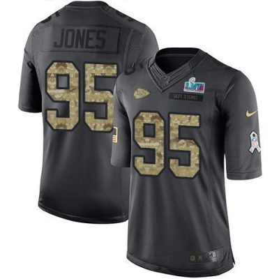 Nike Chiefs #95 Chris Jones Black Super Bowl LVII Patch Stitched NFL Limited 2016 Salute To Service Jersey