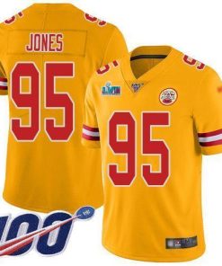 Nike Chiefs #95 Chris Jones Gold Super Bowl LVII Patch Stitched NFL Limited Inverted Legend 100th Season Jersey