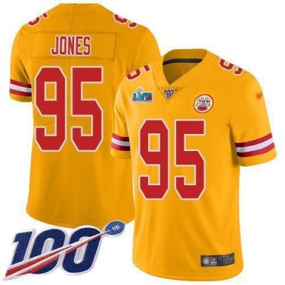 Nike Chiefs #95 Chris Jones Gold Super Bowl LVII Patch Stitched NFL Limited Inverted Legend 100th Season Jersey