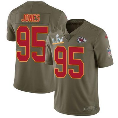 Nike Chiefs #95 Chris Jones Olive Super Bowl LV Bound Stitched NFL Limited 2017 Salute To Service Jersey