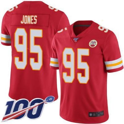 Nike Chiefs #95 Chris Jones Red Team Color Stitched NFL 100th Season Vapor Limited Jersey