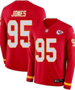 Nike Chiefs #95 Chris Jones Red Team Color Stitched NFL Limited Therma Long Sleeve Jersey