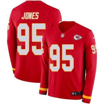 Nike Chiefs #95 Chris Jones Red Team Color Stitched NFL Limited Therma Long Sleeve Jersey