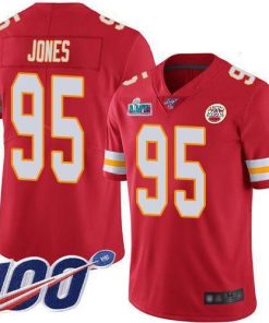 Nike Chiefs #95 Chris Jones Red Team Color Super Bowl LVII Patch Stitched NFL 100th Season Vapor Limited Jersey