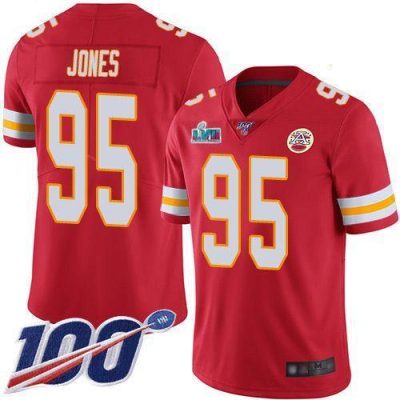 Nike Chiefs #95 Chris Jones Red Team Color Super Bowl LVII Patch Stitched NFL 100th Season Vapor Limited Jersey