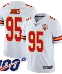 Nike Chiefs #95 Chris Jones White Stitched NFL 100th Season Vapor Limited Jersey