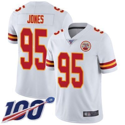 Nike Chiefs #95 Chris Jones White Stitched NFL 100th Season Vapor Limited Jersey