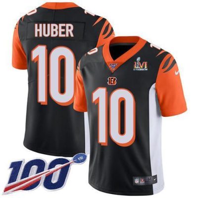 Nike Cincinnati Bengals #10 Kevin Huber Black Team Color Super Bowl LVI Patch Stitched NFL 100th Season Vapor Limited Jersey