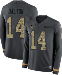 Nike Cincinnati Bengals #14 Andy Dalton Anthracite Salute to Service Stitched NFL Limited Therma Long Sleeve Jersey