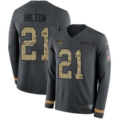Nike Cincinnati Bengals #21 Mike Hilton Anthracite Salute to Service Stitched NFL Limited Therma Long Sleeve Jersey